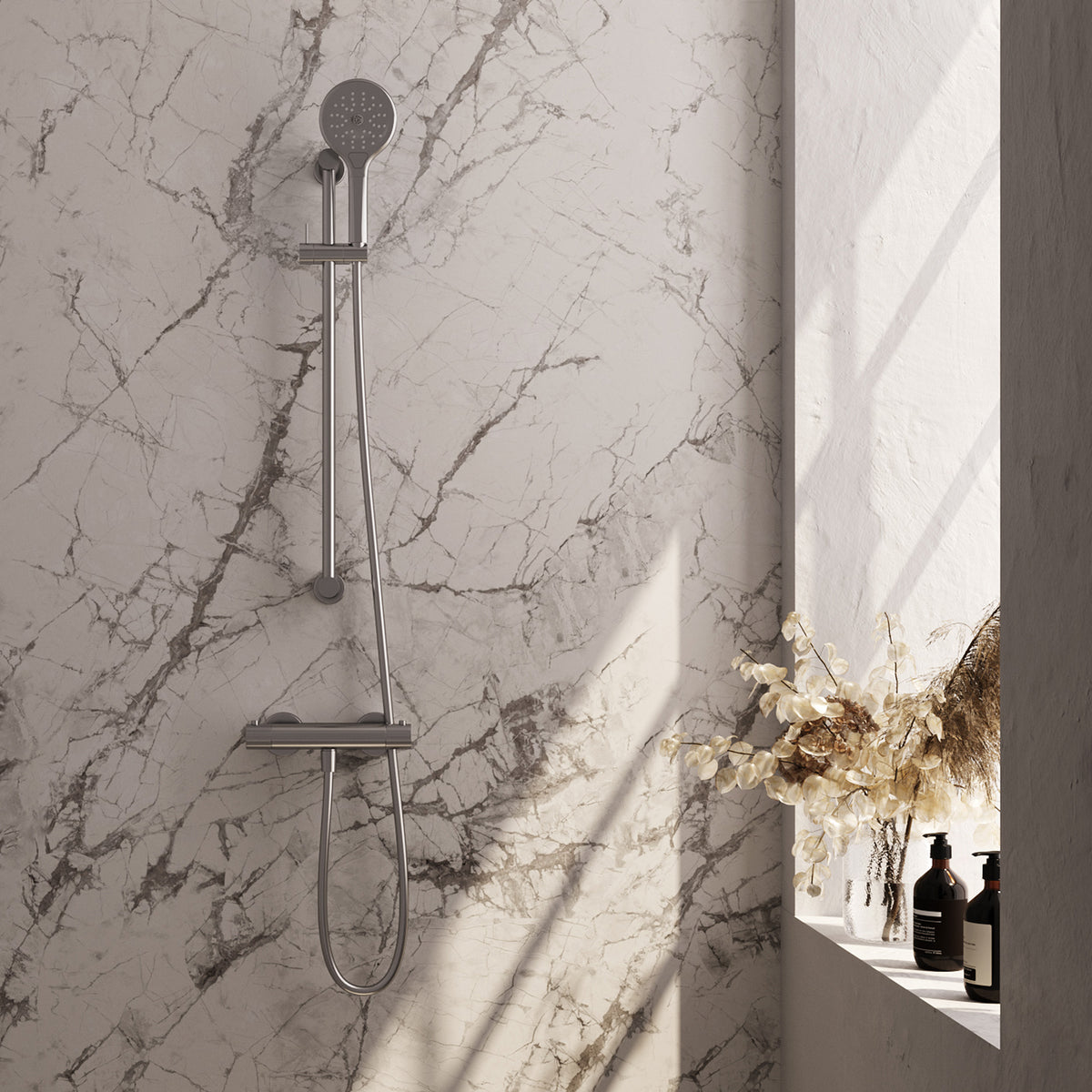 Brauer Stripe opbouw douchethermostaat met glijstang - Geborsteld RVS PVD - 3-standen handdouche - 5-NG-346