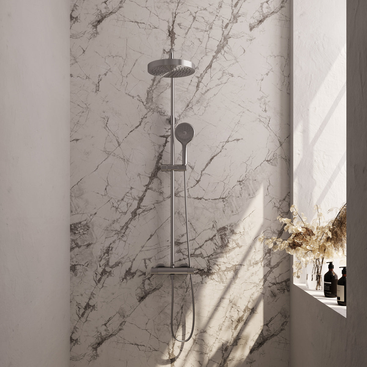 Brauer Stripe opbouw thermostatische regendouche - Geborsteld RVS PVD - 3-standen handdouche - 5-NG-349