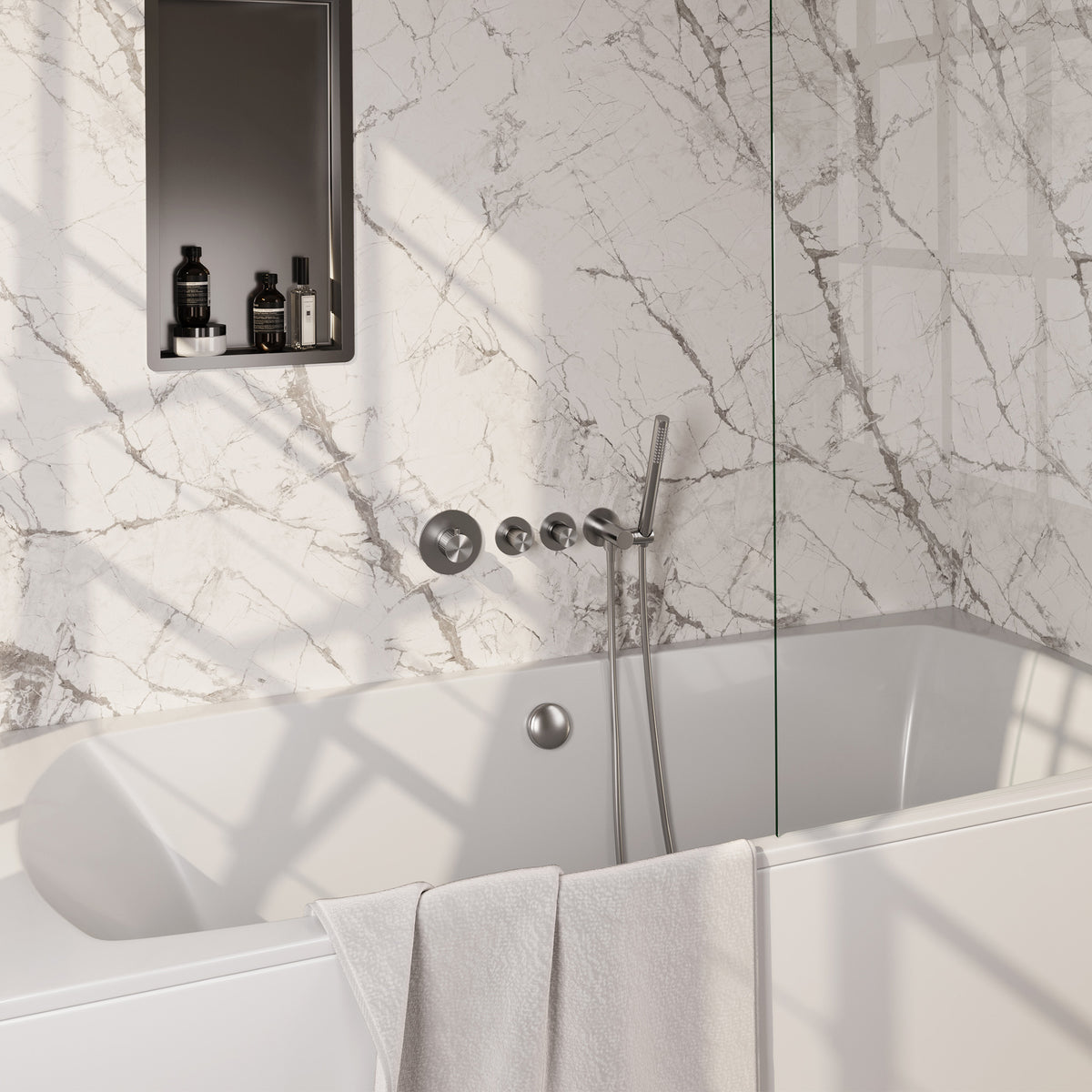 Brauer Stripe inbouw badthermostaat met badvulcombinatie - Geborsteld RVS PVD - Staafmodel - 5-NG-359