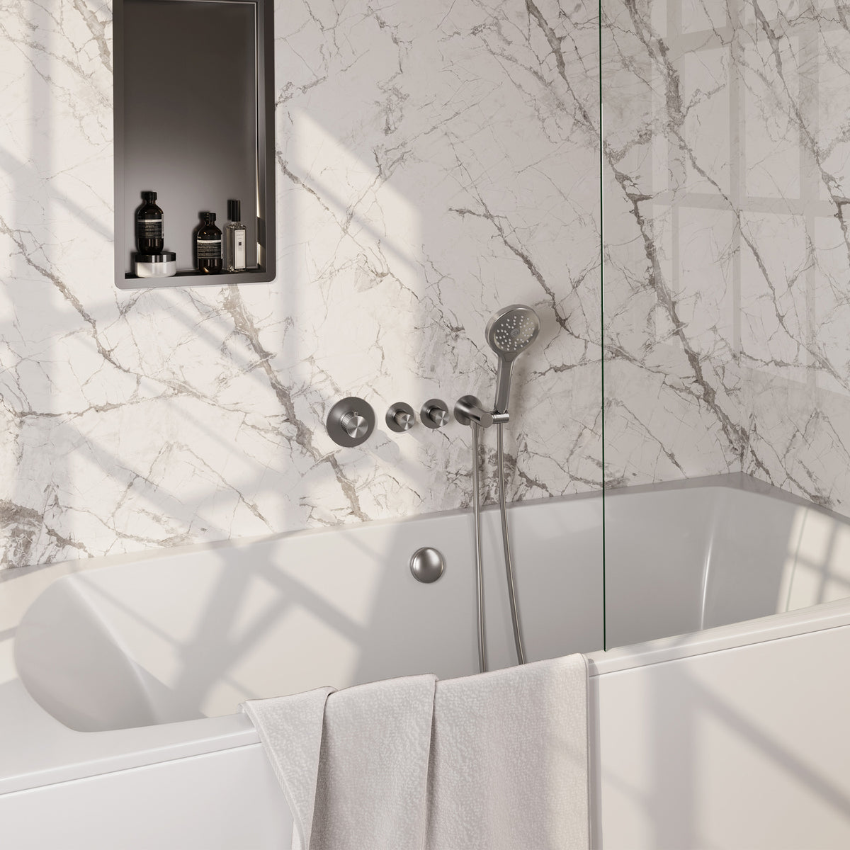 Brauer Stripe inbouw badthermostaat met badvulcombinatie - Geborsteld RVS PVD - 3-standen handdouche - 5-NG-360