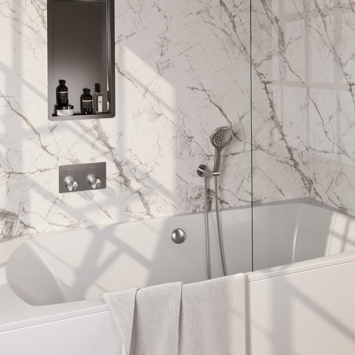 Brauer Stripe inbouw badthermostaat drukknoppen met badvulcombinatie - Geborsteld RVS PVD - 3-standen handdouche - 5-NG-362