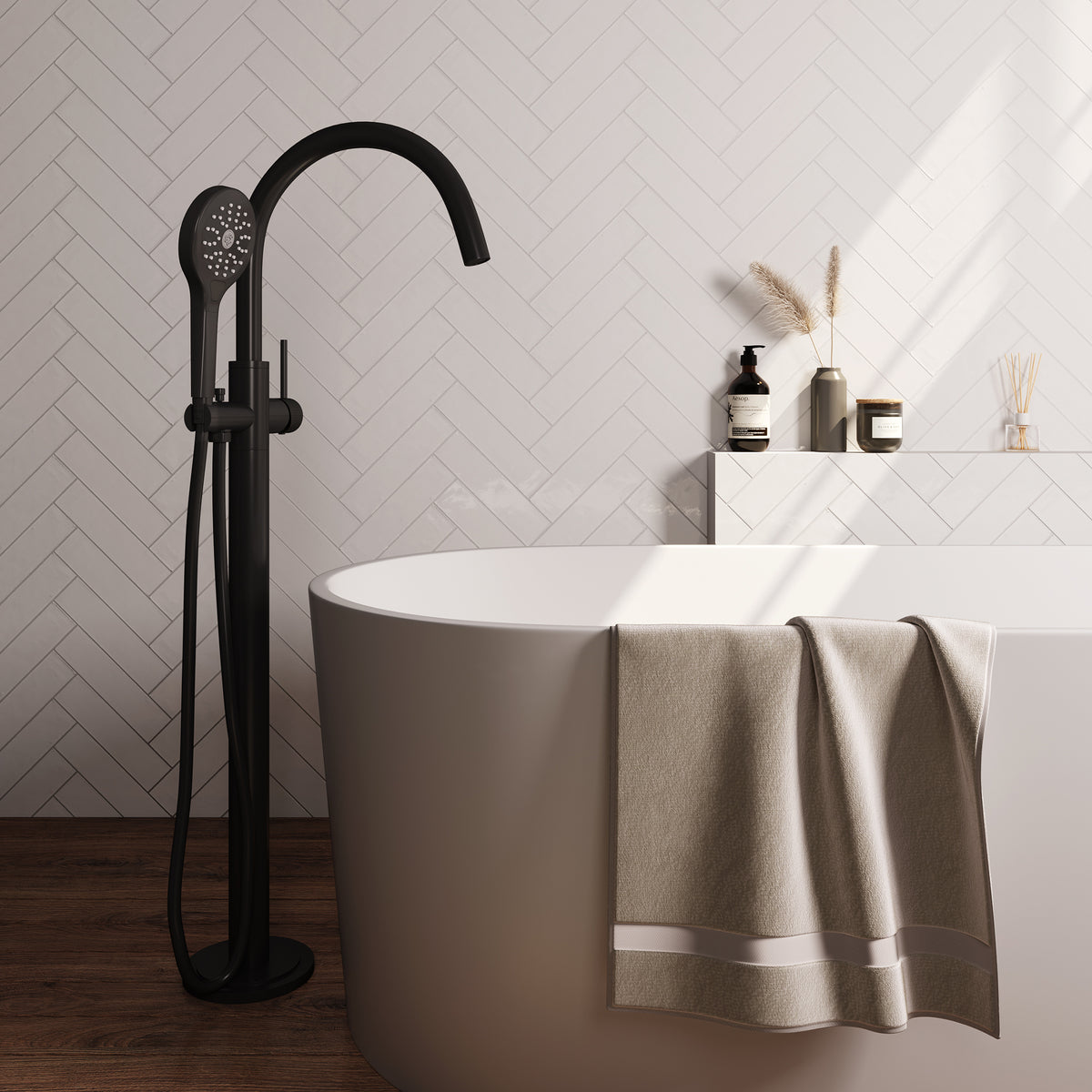 Brauer Stripe vrijstaande badmengkraan - Mat zwart - 3-standen handdouche - 5-S-338