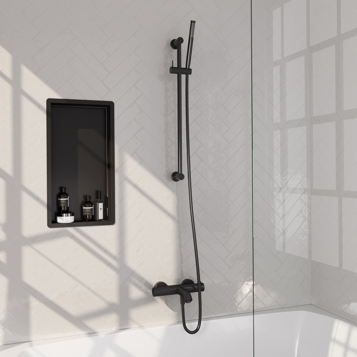 Brauer Stripe opbouw badthermostaat met glijstang - Mat zwart - Staafmodel - 5-S-340