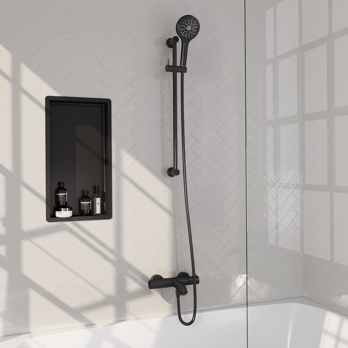 Brauer Stripe opbouw badthermostaat met glijstang - Mat zwart - 3-standen handdouche - 5-S-341