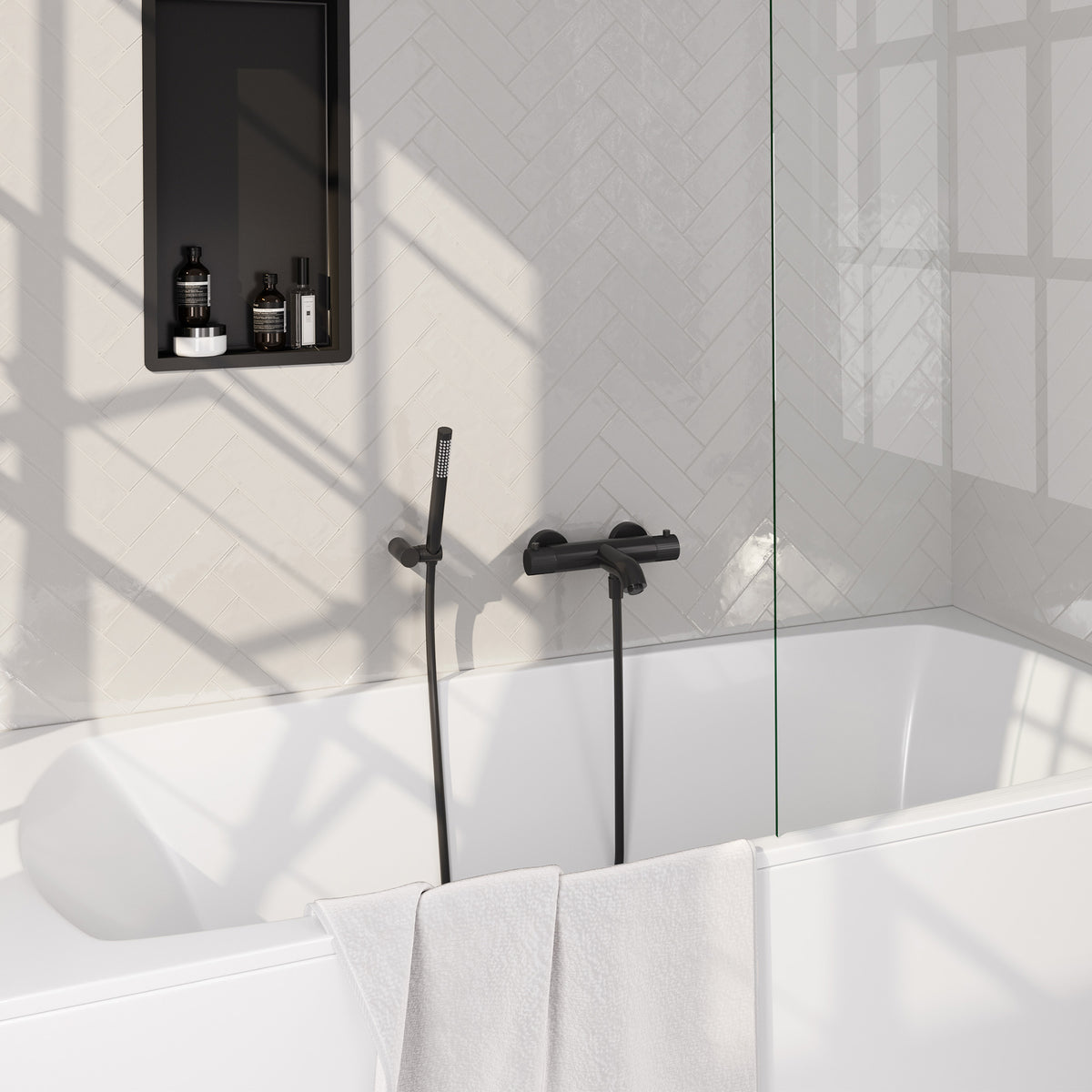 Brauer Stripe opbouw badthermostaat met wandhouder - Mat zwart - Staafmodel - 5-S-342