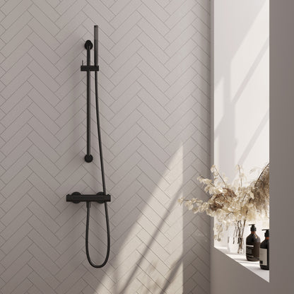 Brauer Stripe opbouw douchethermostaat met glijstang - Mat zwart - Staafmodel - 5-S-345