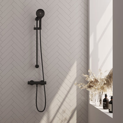 Brauer Stripe opbouw douchethermostaat met glijstang - Mat zwart - 3-standen handdouche - 5-S-346