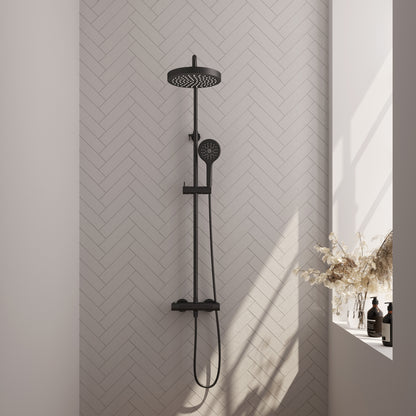 Brauer Stripe opbouw thermostatische regendouche - Mat zwart - 3-standen handdouche - 5-S-349
