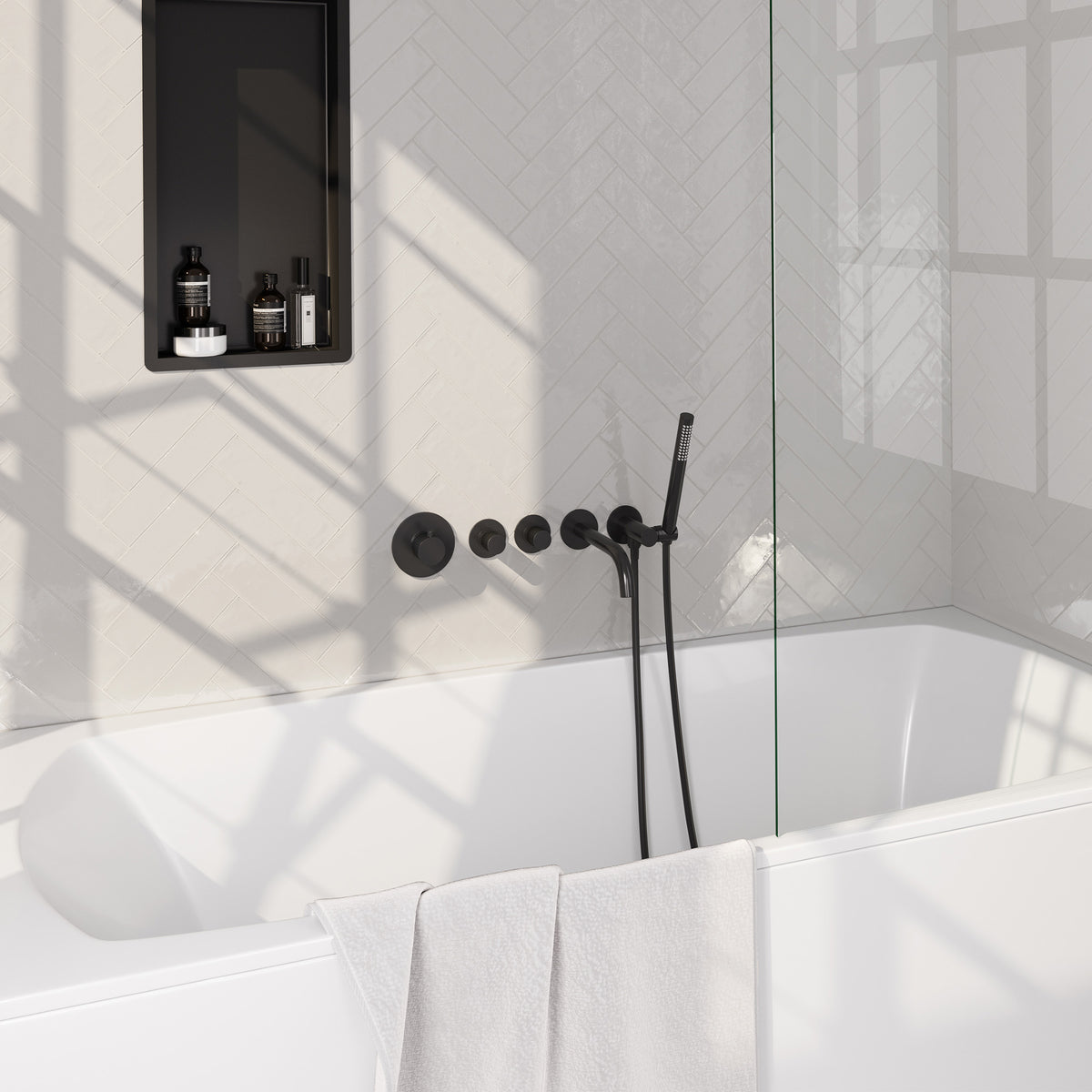 Brauer Stripe inbouw badthermostaat met uitloop - Mat zwart - Staafmodel - 5-S-357