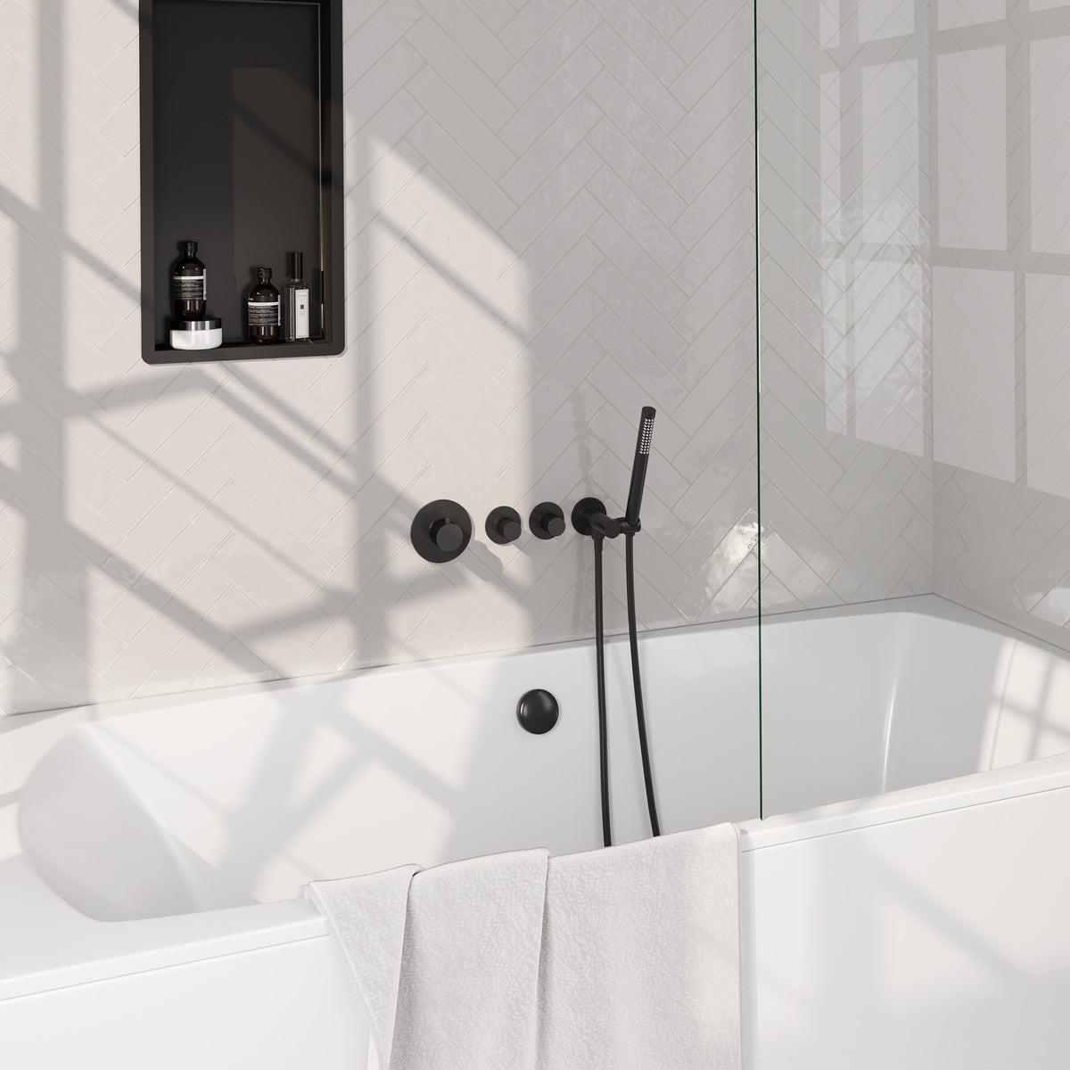 Brauer Stripe inbouw badthermostaat met badvulcombinatie - Mat zwart - Staafmodel - 5-S-359