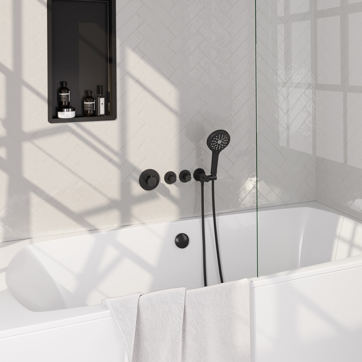 Brauer Stripe inbouw badthermostaat met badvulcombinatie - Mat zwart - 3-standen handdouche - 5-S-360
