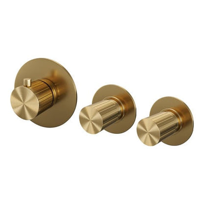 Brauer Stripe inbouwthermostaat en 2 stopkranen met in- en afbouwdelen – Geborsteld goud PVD – 5-GG-350