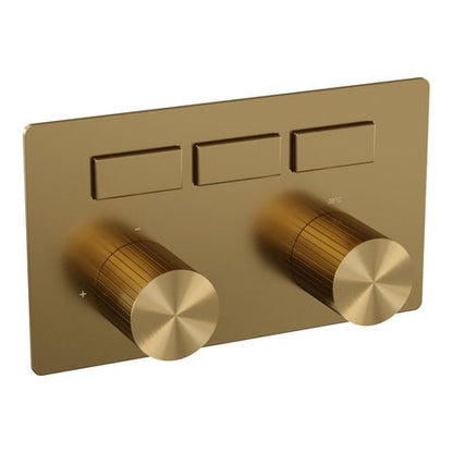 Brauer Stripe 3-weg inbouwthermostaat met drukknoppen met in- en afbouwdelen – Geborsteld goud PVD – 5-GG-356