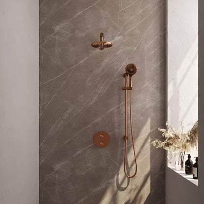 Brauer Carving inbouw regendoucheset 3-weg rond – Geborsteld koper PVD – 3-standen handdouche – 20 cm | Rechte wandarm | Met glijstang – 5-GK-309