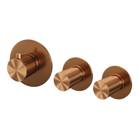 Brauer Stripe inbouwthermostaat en 2 stopkranen met in- en afbouwdelen – Geborsteld koper PVD – 5-GK-350