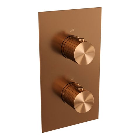 Brauer Stripe 3-weg inbouwthermostaat rechthoekig met in- en afbouwdelen – Geborsteld koper PVD – 5-GK-353