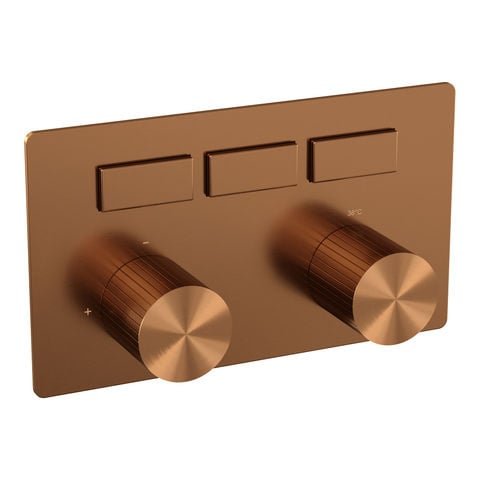 Brauer Stripe 3-weg inbouwthermostaat met drukknoppen met in- en afbouwdelen – Geborsteld koper PVD – 5-GK-356