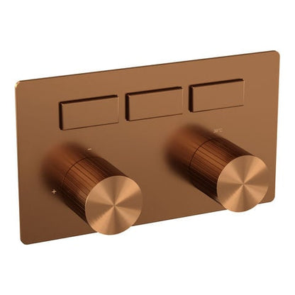 Brauer Stripe 3-weg inbouwthermostaat met drukknoppen met in- en afbouwdelen – Geborsteld koper PVD – 5-GK-356