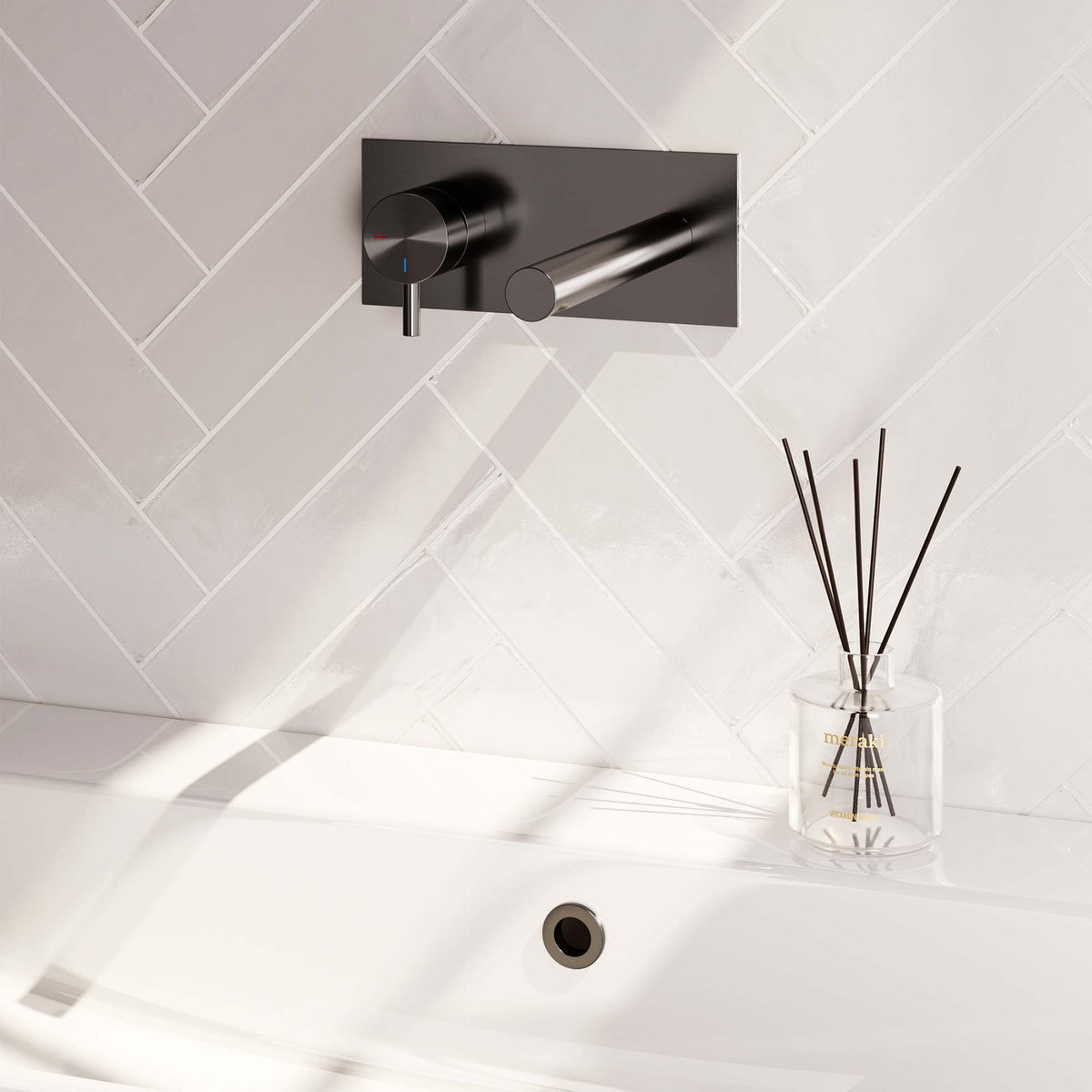 Brauer Edition inbouw wastafelmengkraan - Achterplaat - Links – Geborsteld gunmetal PVD – Recht – Kort smal – 5-GM-083-S5