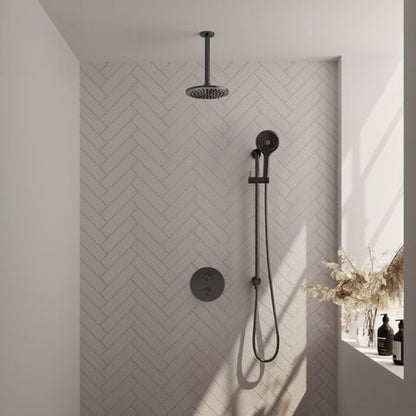 Brauer Carving inbouw regendoucheset 3-weg rond – Geborsteld gunmetal PVD – 3-standen handdouche – 20 cm | Plafondarm | Met glijstang – 5-GM-313