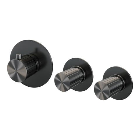 Brauer Stripe inbouwthermostaat en 2 stopkranen met in- en afbouwdelen – Geborsteld gunmetal PVD – 5-GM-350