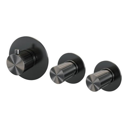 Brauer Stripe inbouwthermostaat en 2 stopkranen met in- en afbouwdelen – Geborsteld gunmetal PVD – 5-GM-350