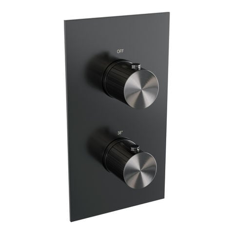 Brauer Stripe 3-weg inbouwthermostaat rechthoekig met in- en afbouwdelen – Geborsteld gunmetal PVD – 5-GM-353