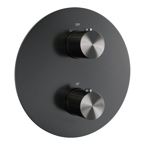 Brauer Stripe 3-weg inbouwthermostaat rond met in- en afbouwdelen – Geborsteld gunmetal PVD – 5-GM-354