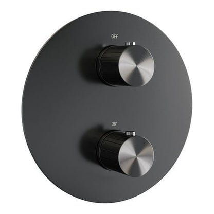 Brauer Stripe 3-weg inbouwthermostaat rond met in- en afbouwdelen – Geborsteld gunmetal PVD – 5-GM-354