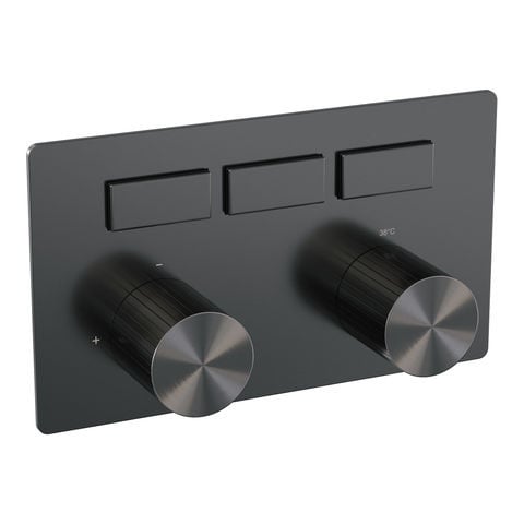 Brauer Stripe 3-weg inbouwthermostaat met drukknoppen met in- en afbouwdelen – Geborsteld gunmetal PVD – 5-GM-356