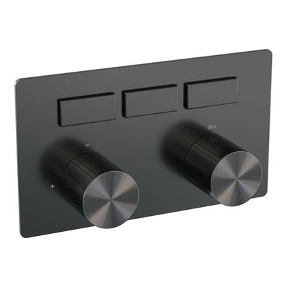 Brauer Stripe 3-weg inbouwthermostaat met drukknoppen met in- en afbouwdelen – Geborsteld gunmetal PVD – 5-GM-356