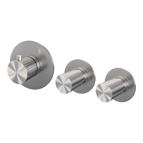 Brauer Stripe inbouwthermostaat en 2 stopkranen met in- en afbouwdelen – Geborsteld RVS PVD – 5-NG-350