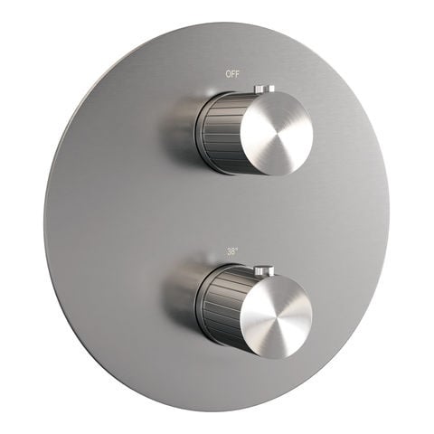 Brauer Stripe 3-weg inbouwthermostaat rond met in- en afbouwdelen – Geborsteld RVS PVD – 5-NG-354