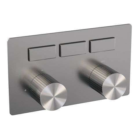Brauer Stripe 3-weg inbouwthermostaat met drukknoppen met in- en afbouwdelen – Geborsteld RVS PVD – 5-NG-356