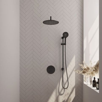 Brauer Carving inbouw regendoucheset 3-weg rond – Mat zwart – 3-standen handdouche – 30 cm | Gebogen wandarm | Met glijstang – 5-S-312