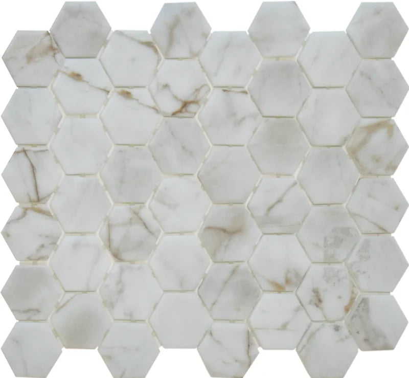 The Mosaic Factory Valencia Recycled glass Bianco Marble Print Matt 44x50mm - VAL10M