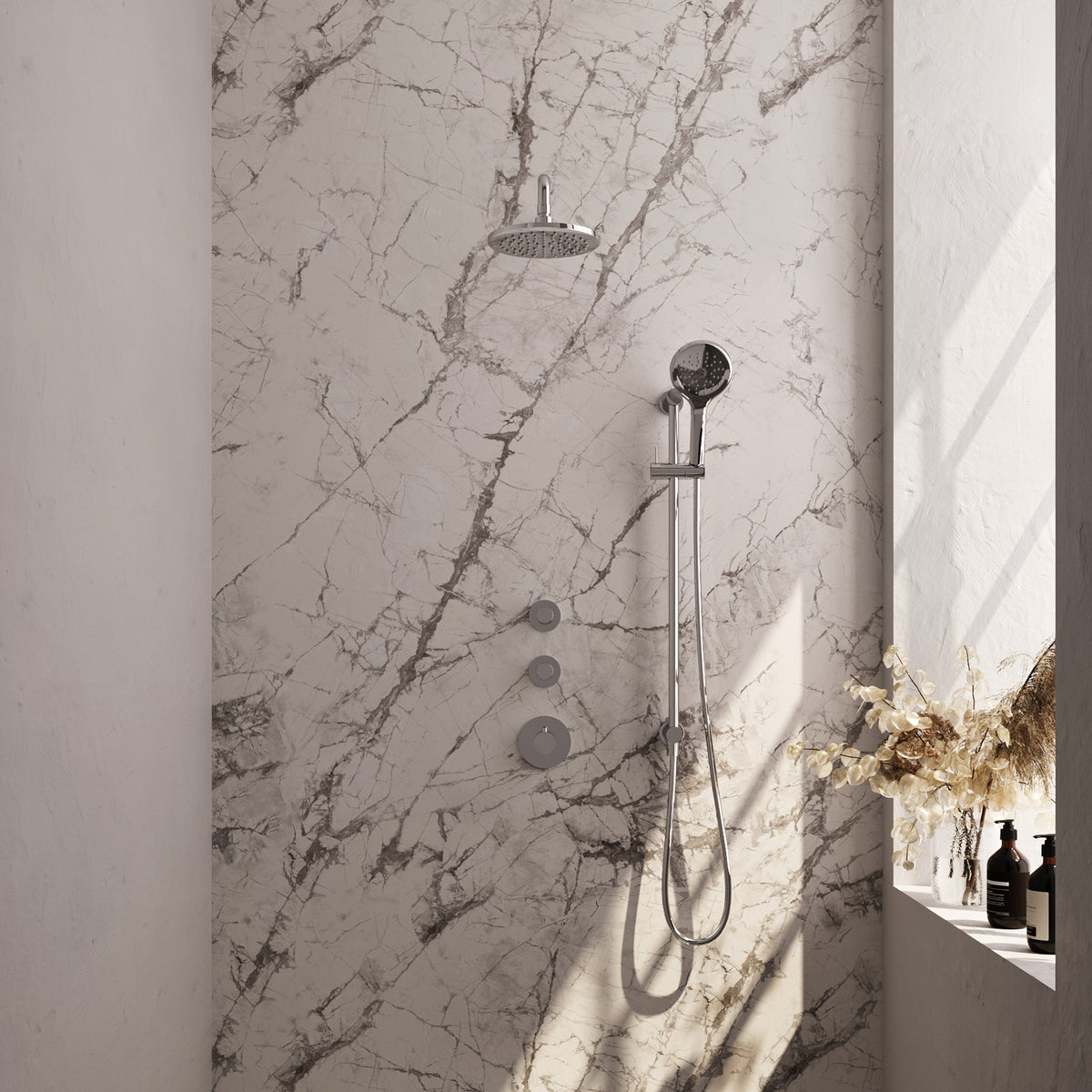 Brauer 5-CE-080 - Chroom / 3-standen handdouche / 20 cm | Gebogen wandarm | Met glijstang