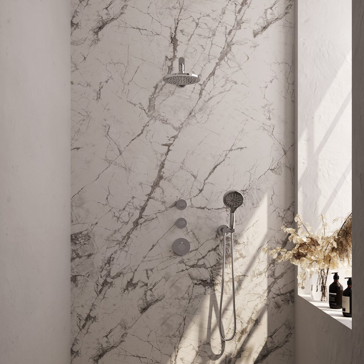 Brauer 5-CE-103 - Chroom / 3-standen handdouche / 20 cm | Rechte wandarm | Zonder glijstang