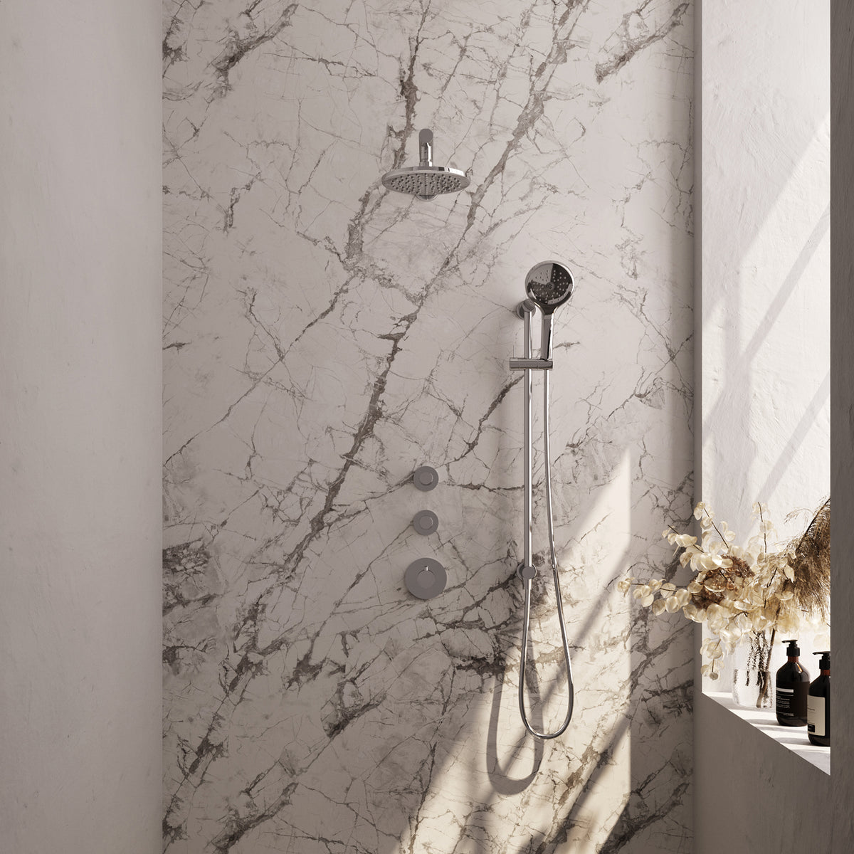 Brauer 5-CE-115 - Chroom / 3-standen handdouche / 20 cm | Rechte wandarm | Met glijstang
