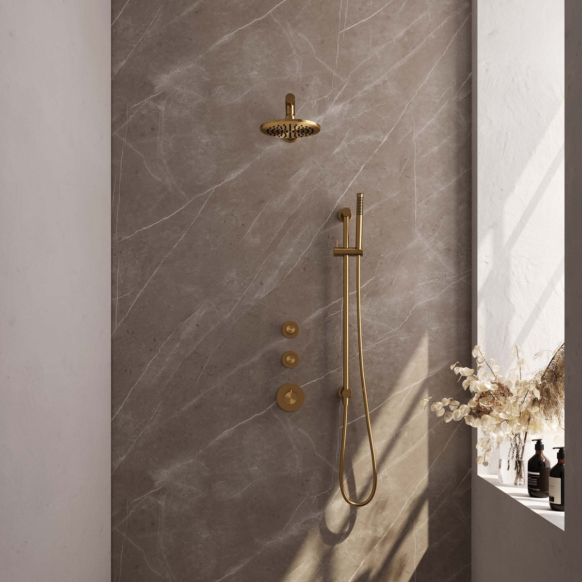 Brauer 5-GG-032 - Geborsteld goud PVD / Staafmodel / 20 cm | Rechte wandarm | Met glijstang