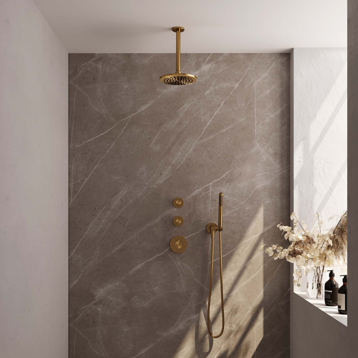 Brauer 5-GG-101 - Geborsteld goud PVD / Staafmodel / 20 cm | Plafondarm | Zonder glijstang