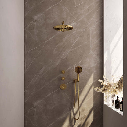 Brauer 5-GG-104 - Geborsteld goud PVD / 3-standen handdouche / 30 cm | Rechte wandarm | Zonder glijstang