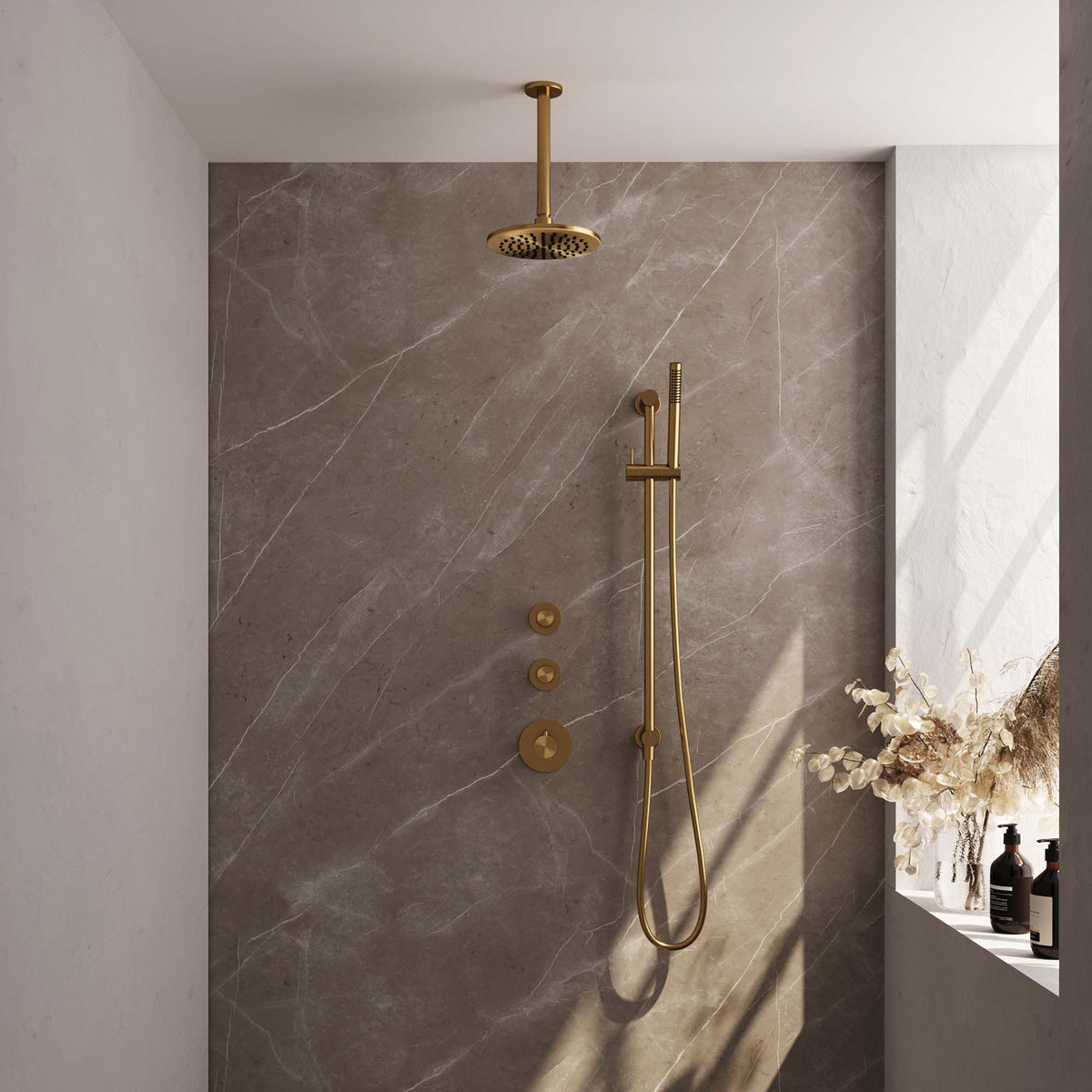 Brauer 5-GG-113 - Geborsteld goud PVD / Staafmodel / 20 cm | Plafondarm | Met glijstang