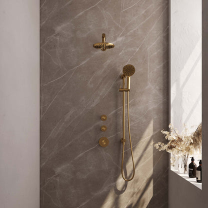 Brauer 5-GG-115 - Geborsteld goud PVD / 3-standen handdouche / 20 cm | Rechte wandarm | Met glijstang