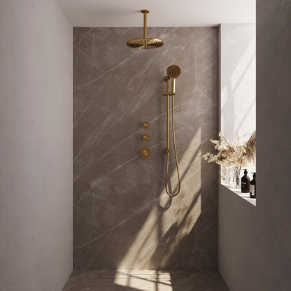 Brauer 5-GG-120 - Geborsteld goud PVD / 3-standen handdouche / 30 cm | Plafondarm | Met glijstang