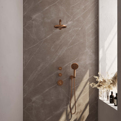 Brauer 5-GK-028 - Geborsteld koper PVD / 3-standen handdouche / 20 cm | Rechte wandarm | Zonder glijstang
