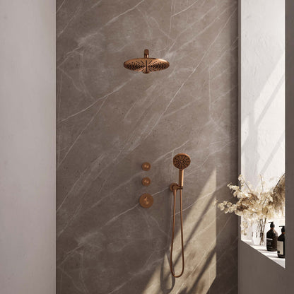 Brauer 5-GK-104 - Geborsteld koper PVD / 3-standen handdouche / 30 cm | Rechte wandarm | Zonder glijstang