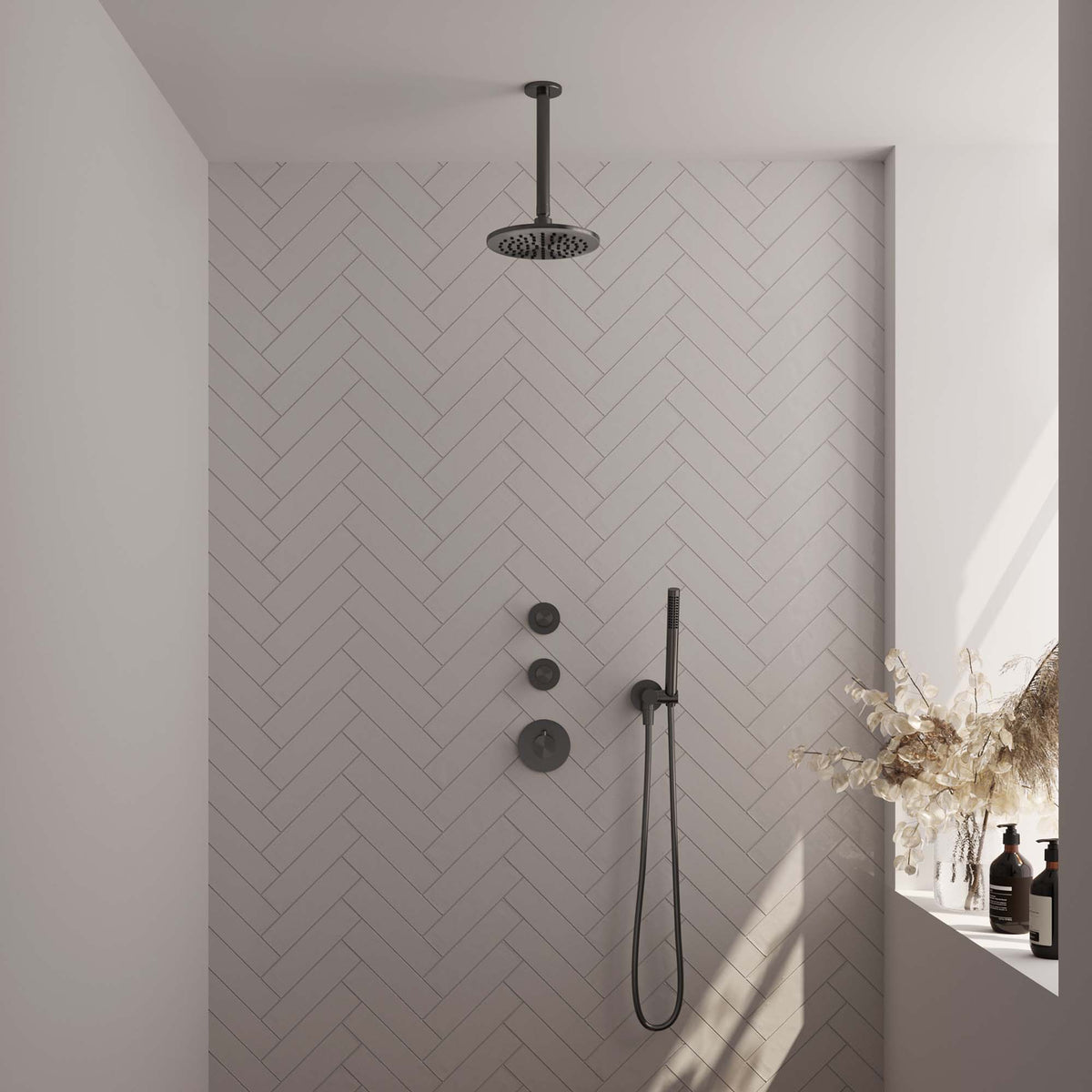 Brauer 5-GM-025 - Geborsteld gunmetal PVD / Staafmodel / 20 cm | Plafondarm | Zonder glijstang