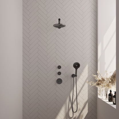 Brauer 5-GM-103 - Geborsteld gunmetal PVD / 3-standen handdouche / 20 cm | Rechte wandarm | Zonder glijstang