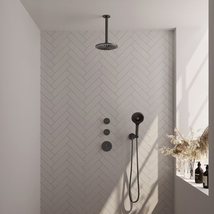 Brauer 5-GM-107 - Geborsteld gunmetal PVD / 3-standen handdouche / 20 cm | Plafondarm | Zonder glijstang